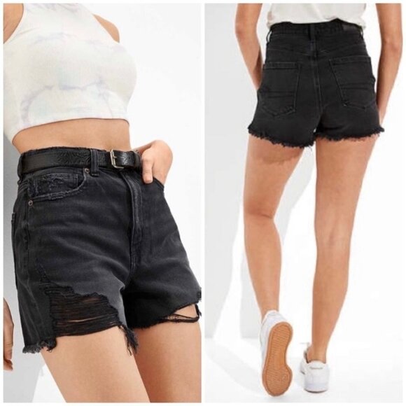 American Eagle faded Black Highest Rise mom short Size 2 Distressed ripped - Picture 1 of 9